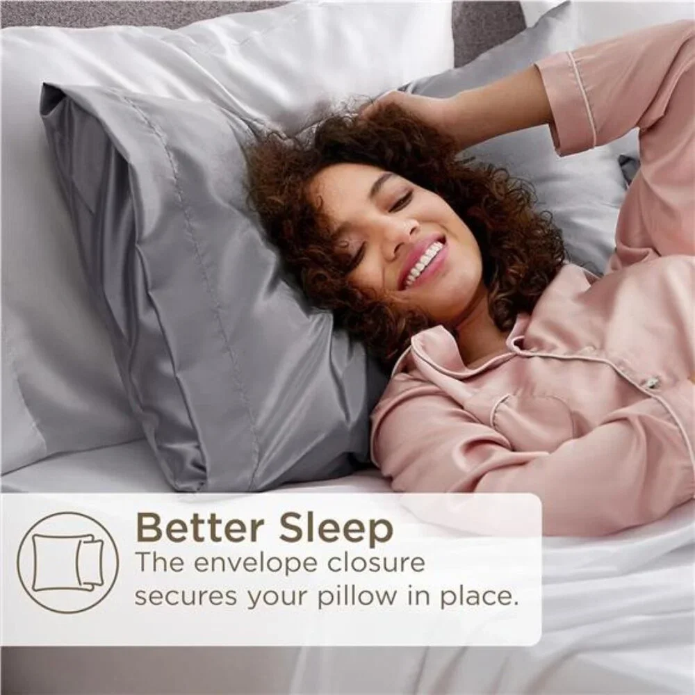 2 Pack Gray Satin Silk Pillowcases‎ for Sleeping Pillowcase Queen Size 20x30